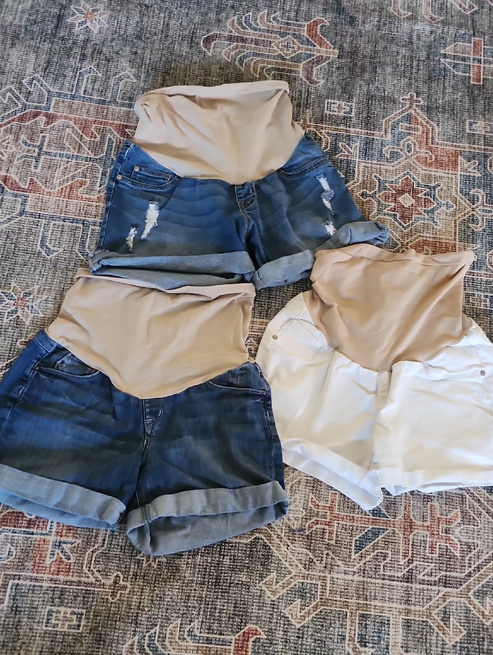 Maternity Shorts in Blue Denim and White All Medium